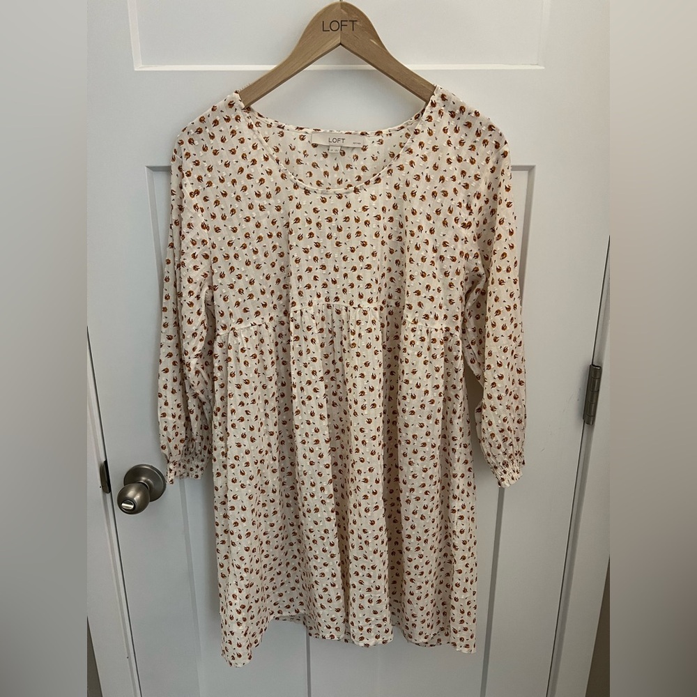 LOFT Floral Cream and Brown Tunic Dress